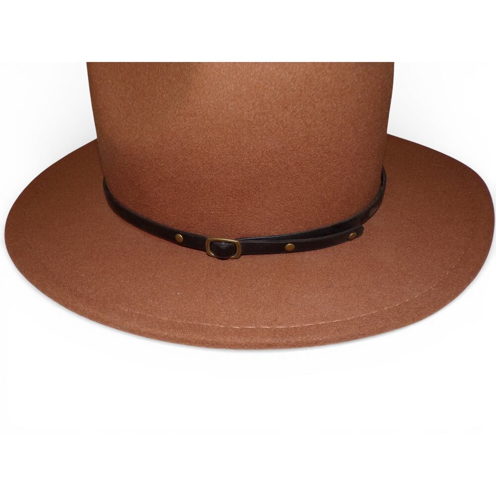 Fedora Hat Saddle Brown Thin Band with Brass Buckle Detail Size size 22.5" - Picture 5 of 5